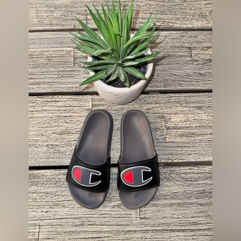 Little Boys Champion Slide Sandals, Black, Sz 13